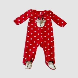 Carter's Just One You Red Polka Dot Reindeer Pajamas 6 Months